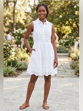 H&M Modern Classic 100% Cotton Eyelet Shirt Dress - White 8